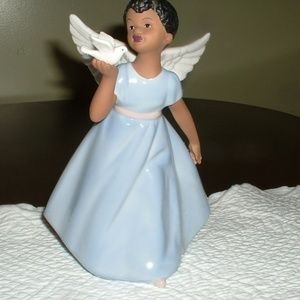 Porcelain African American Angel with Dove  8"
